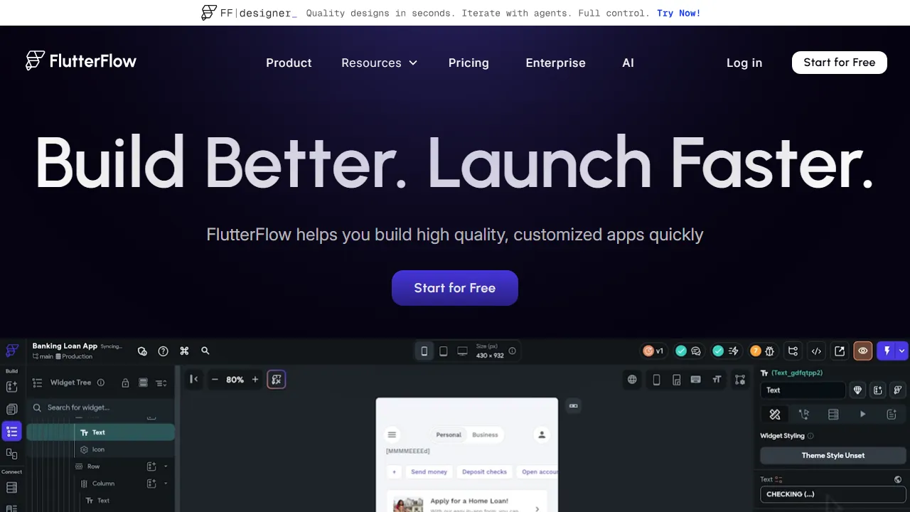 FlutterFlowのスクリーンショット